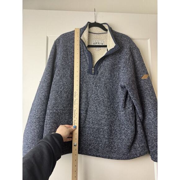Orvis Pullover Sweater Jacket Blue Sherpa Lined Fleece Men’s Size Large Warm - Picture 5 of 13